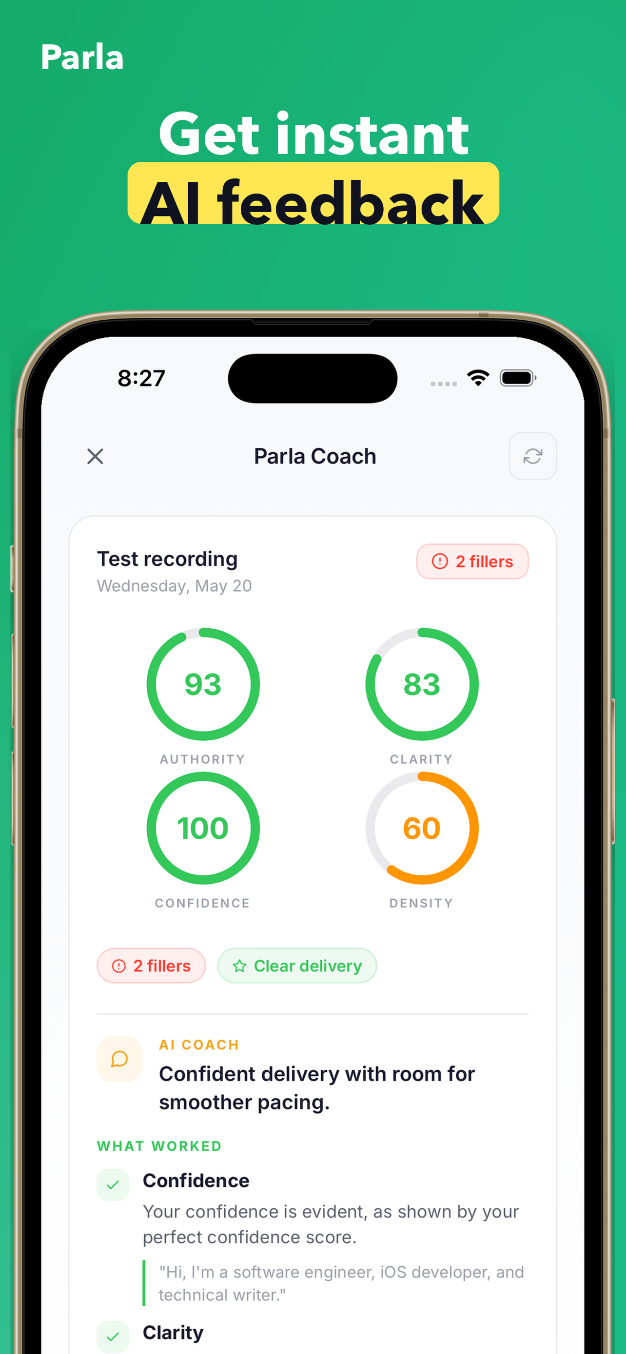 Parla feedback on a recorded answer